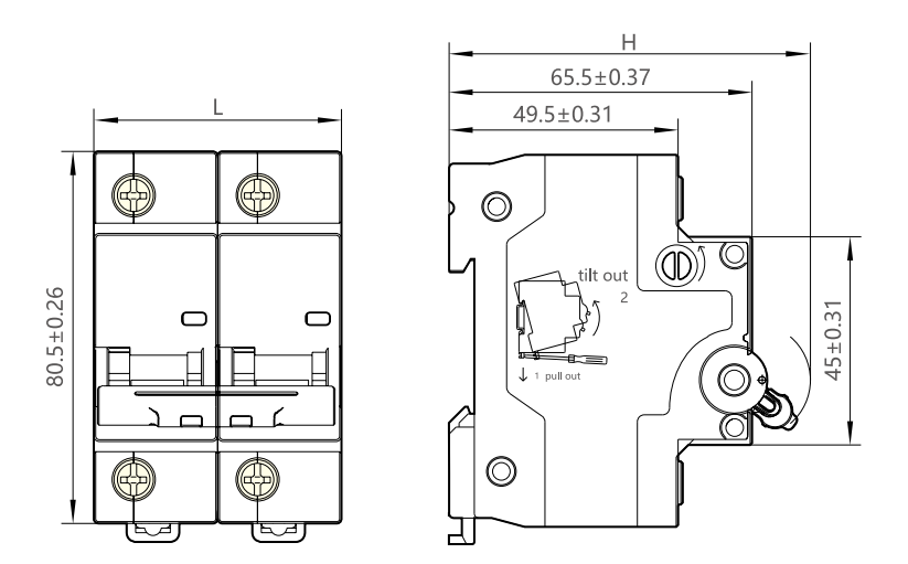 Product Dimensions of DZ47-125 Series Miniature Circuit Breaker