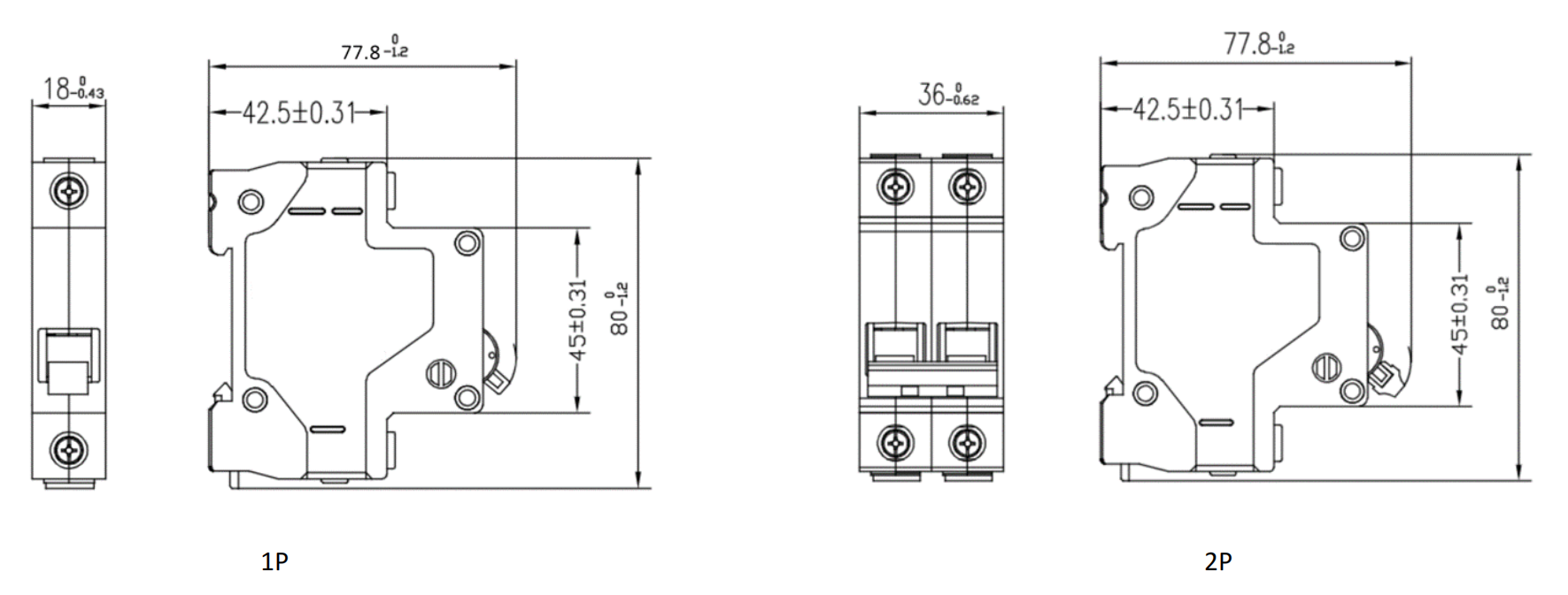 Product Dimensions of DZ47-63 Series Miniature Circuit Breaker