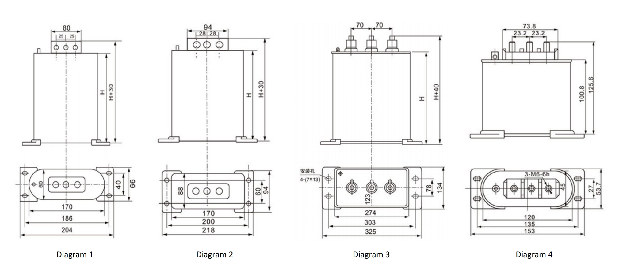 Diagram of BSMJ Series Self-healing Low Voltage Shunt Power Capacitor