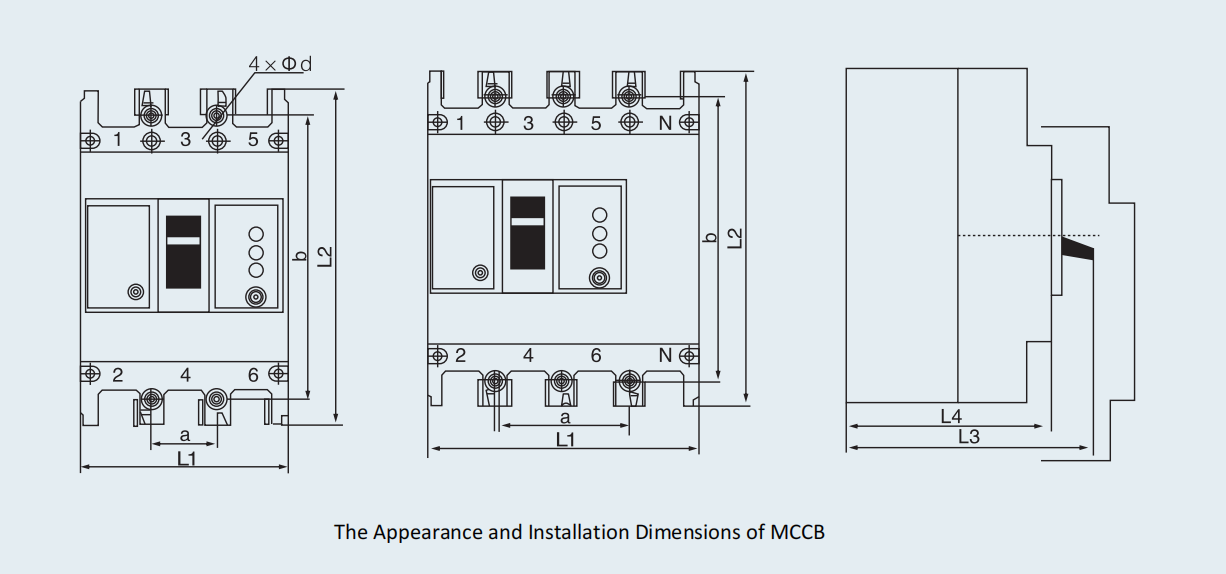 Installation Dimensions of DLM1LE Series Moulded Case Circuit Breaker With Leakage Protection