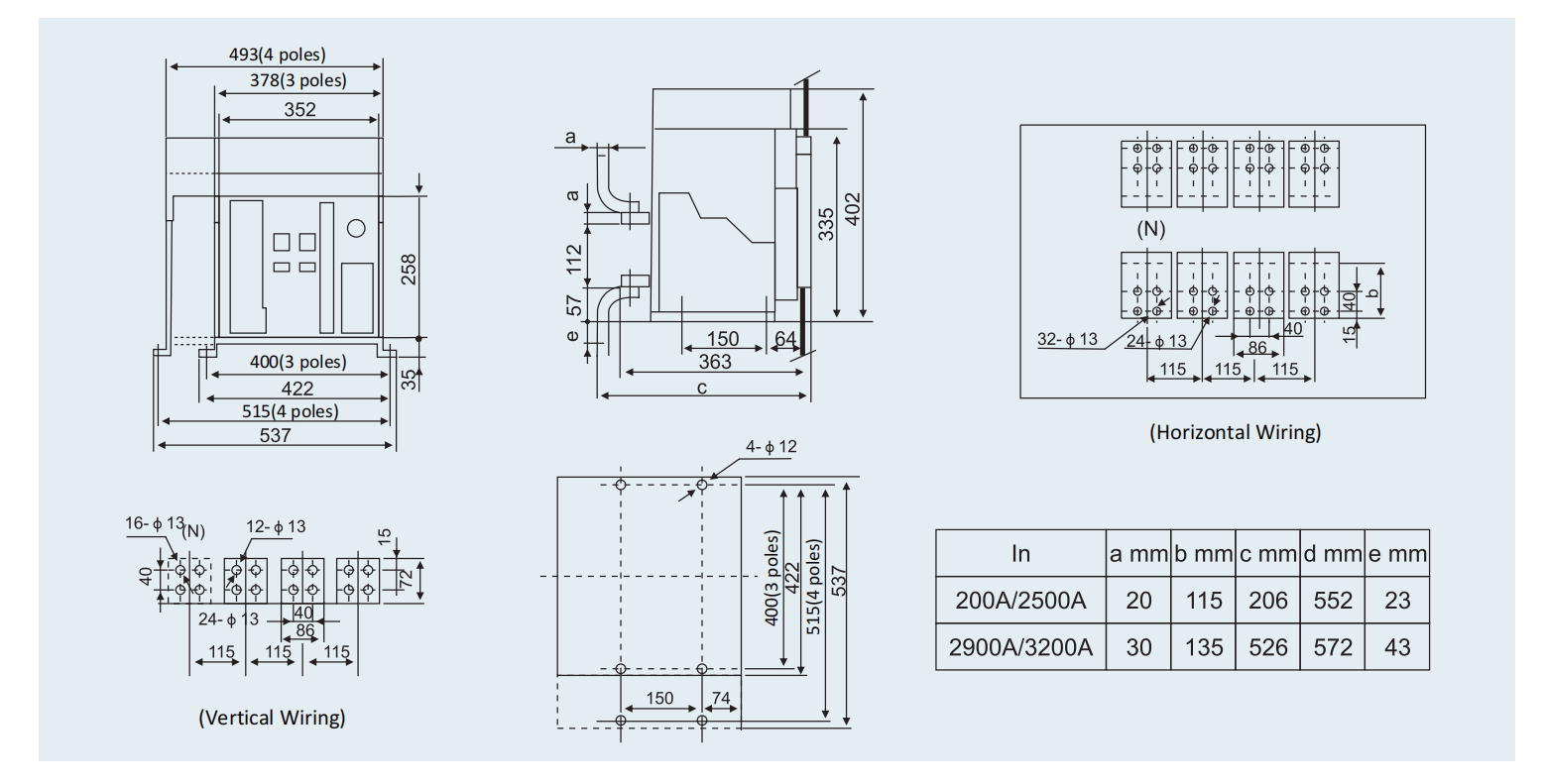 Installation Dimensions of DLW Series Intelligent Universal Type Air Circuit Breaker (ACB)-2