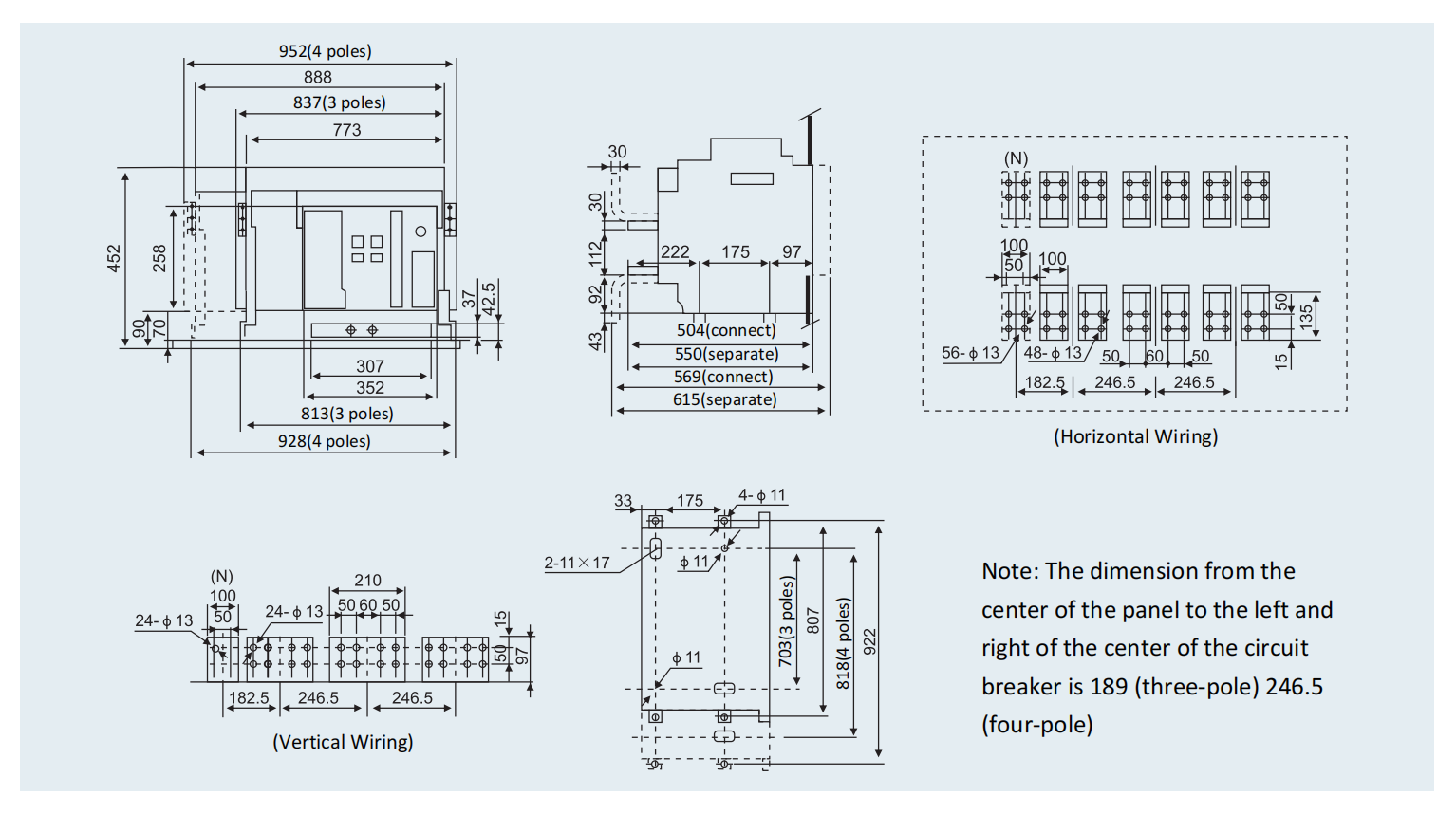 Installation Dimensions of DLW Series Intelligent Universal Type Air Circuit Breaker (ACB)-5