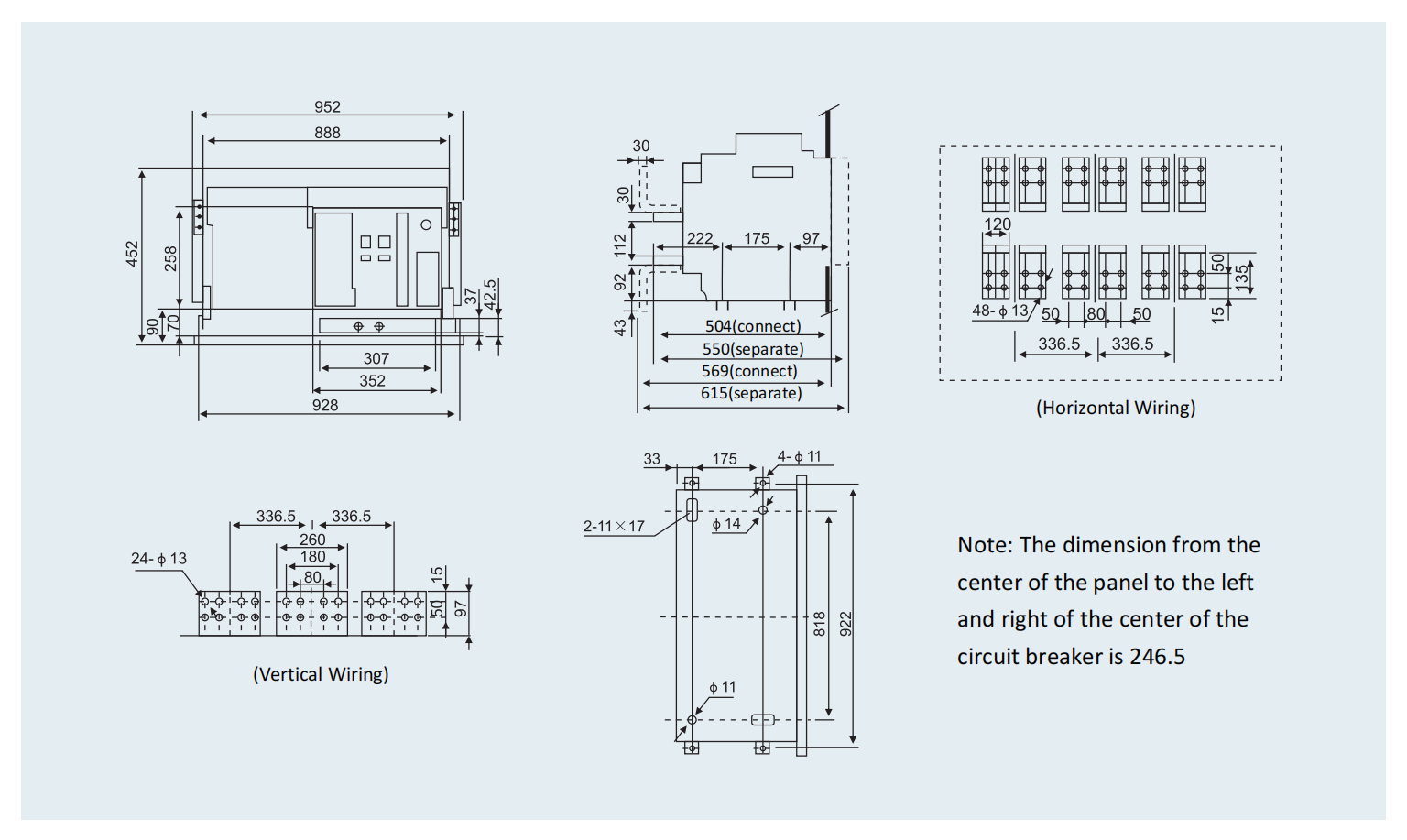 Installation Dimensions of DLW Series Intelligent Universal Type Air Circuit Breaker (ACB)-6