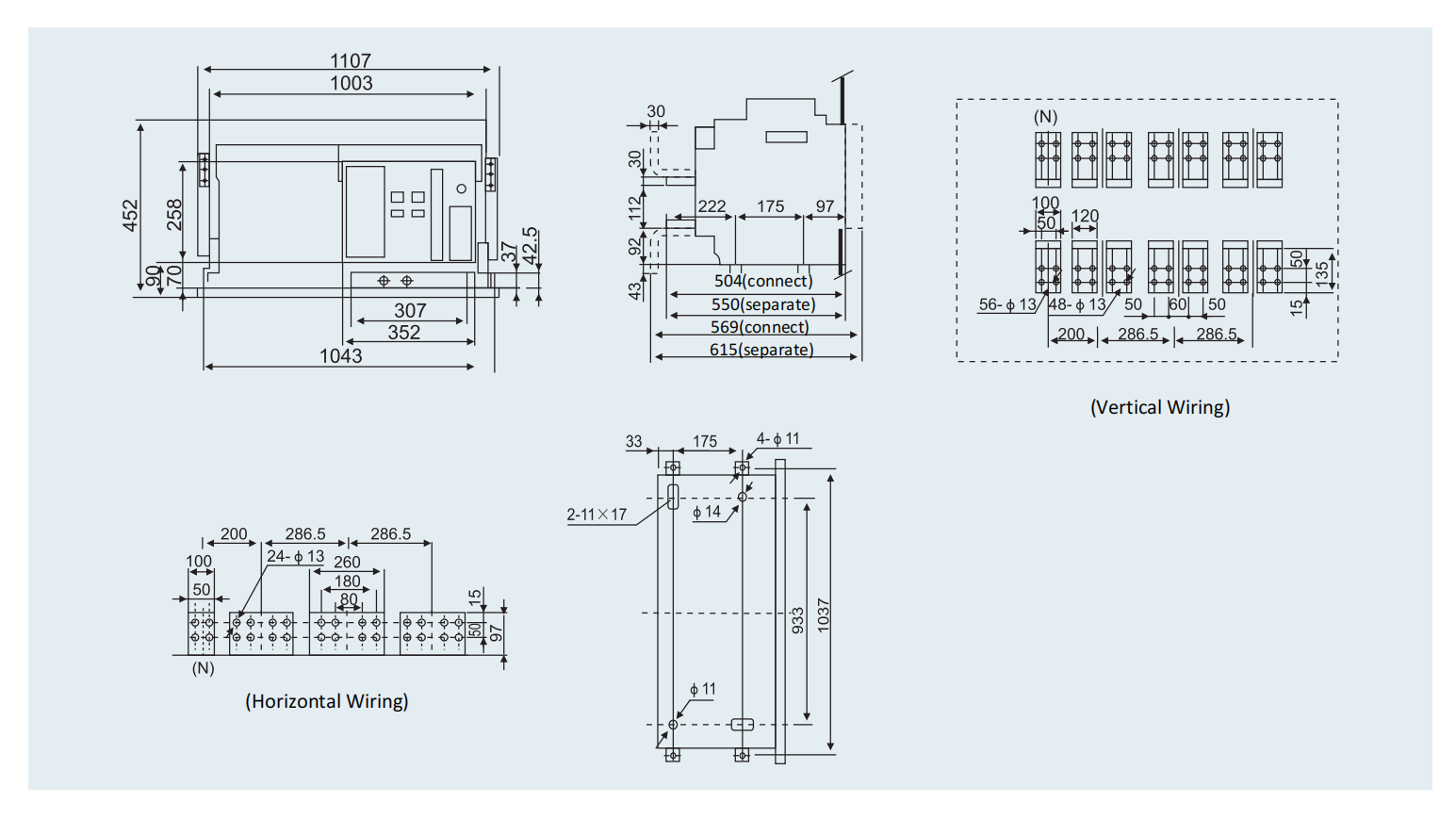 Installation Dimensions of DLW Series Intelligent Universal Type Air Circuit Breaker (ACB)-7