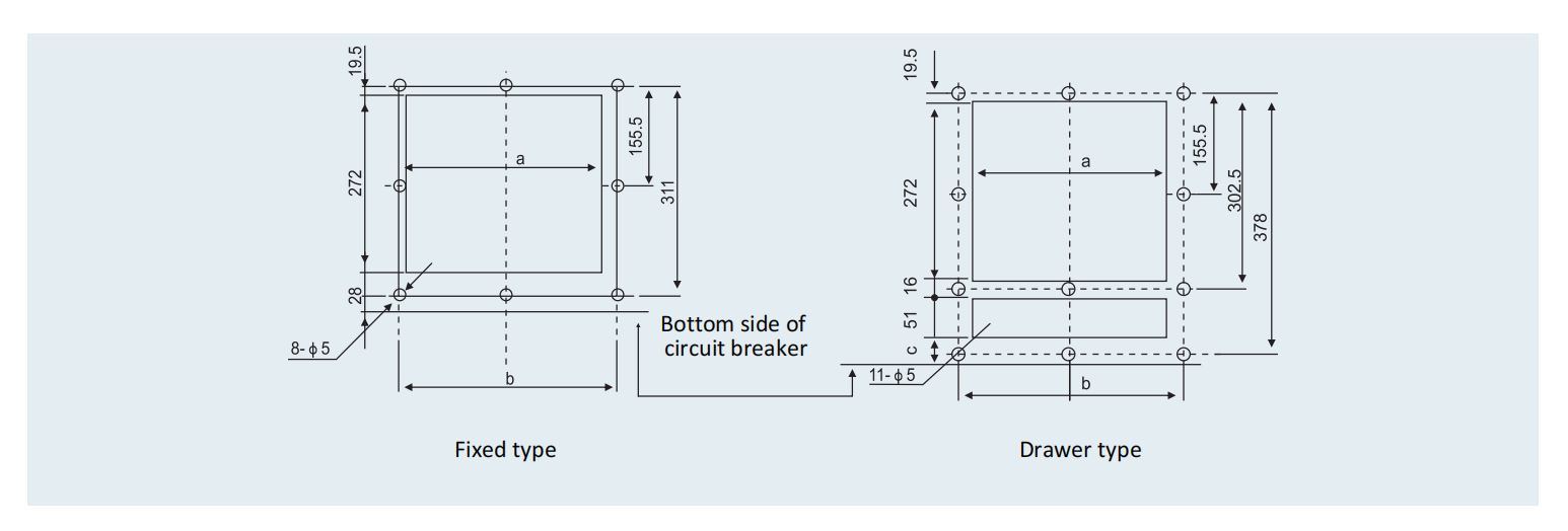 Installation Dimensions of DLW Series Intelligent Universal Type Air Circuit Breaker (ACB)-8