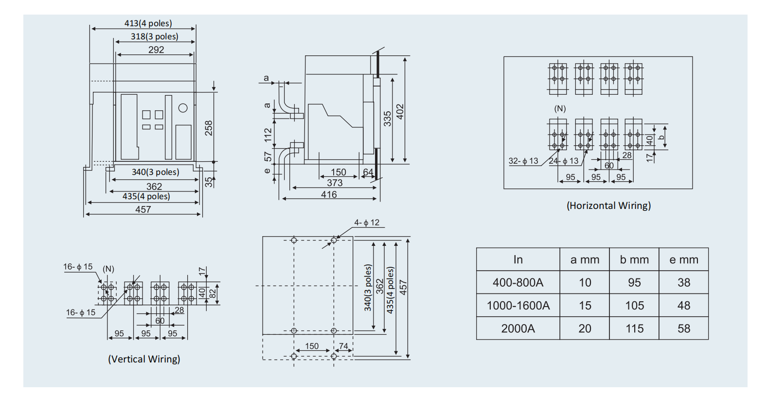 Installation Dimensions of DLW Series Intelligent Universal Type Air Circuit Breaker (ACB)