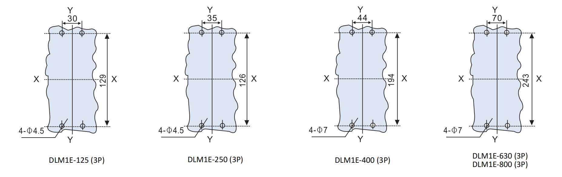 Wiring in front of the board-DLM1E Series Adjustable MCCB