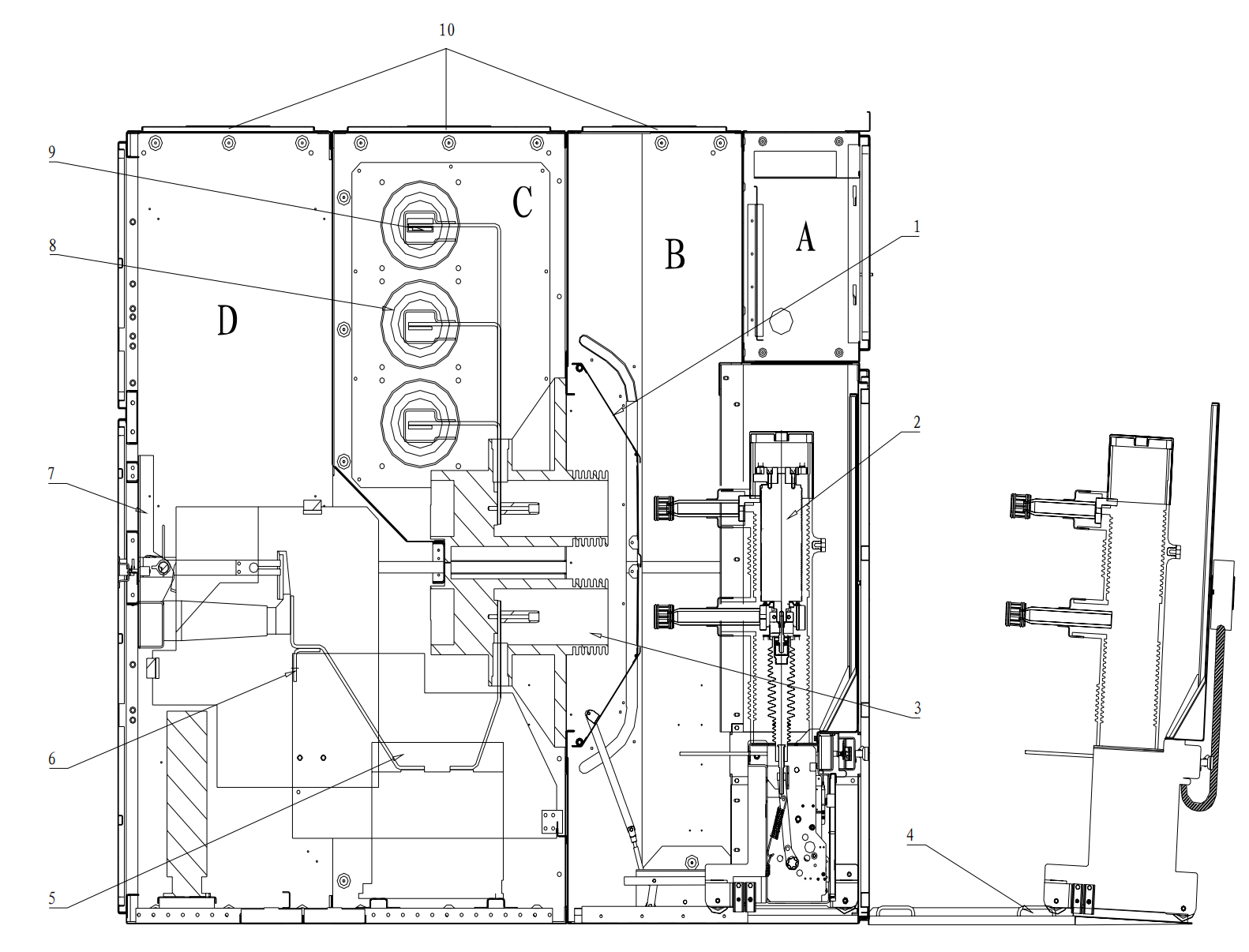 KYN61 inlet or outlet cabinet basic structure sectional drawing