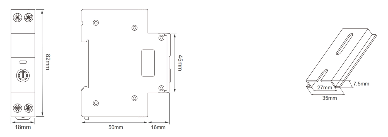 Product Dimension of DL-A-WT Series WiFi Smart Circuit Breaker