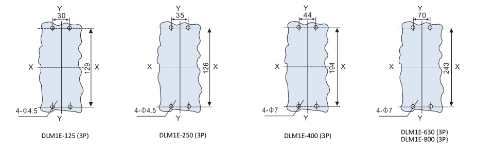 Wiring in front of the board-DLM1E Series Adjustable MCCB
